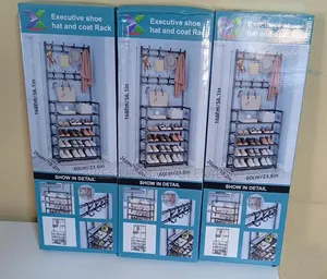 5-Tier Executive Shoe Rack With 8 Hat and Coat Hooks