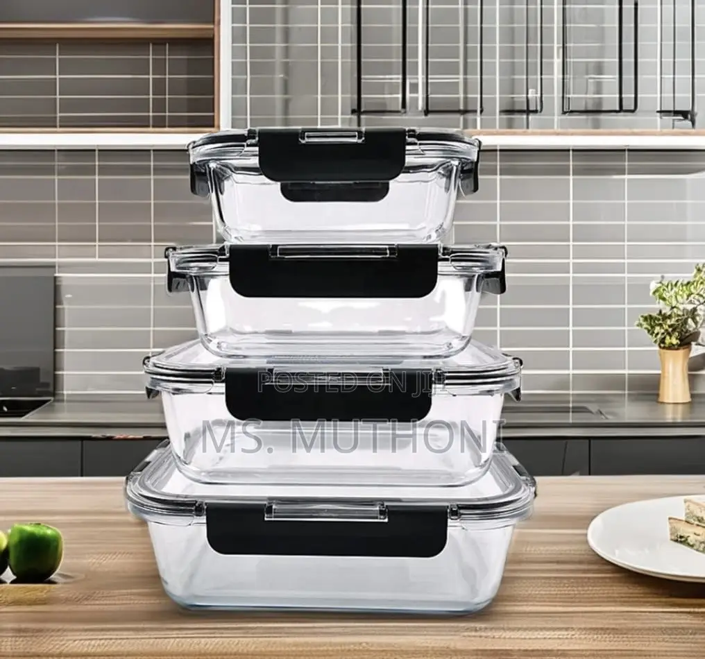 4 PCs Set Crystal-Clear, Odor-Resistant Glass Containers