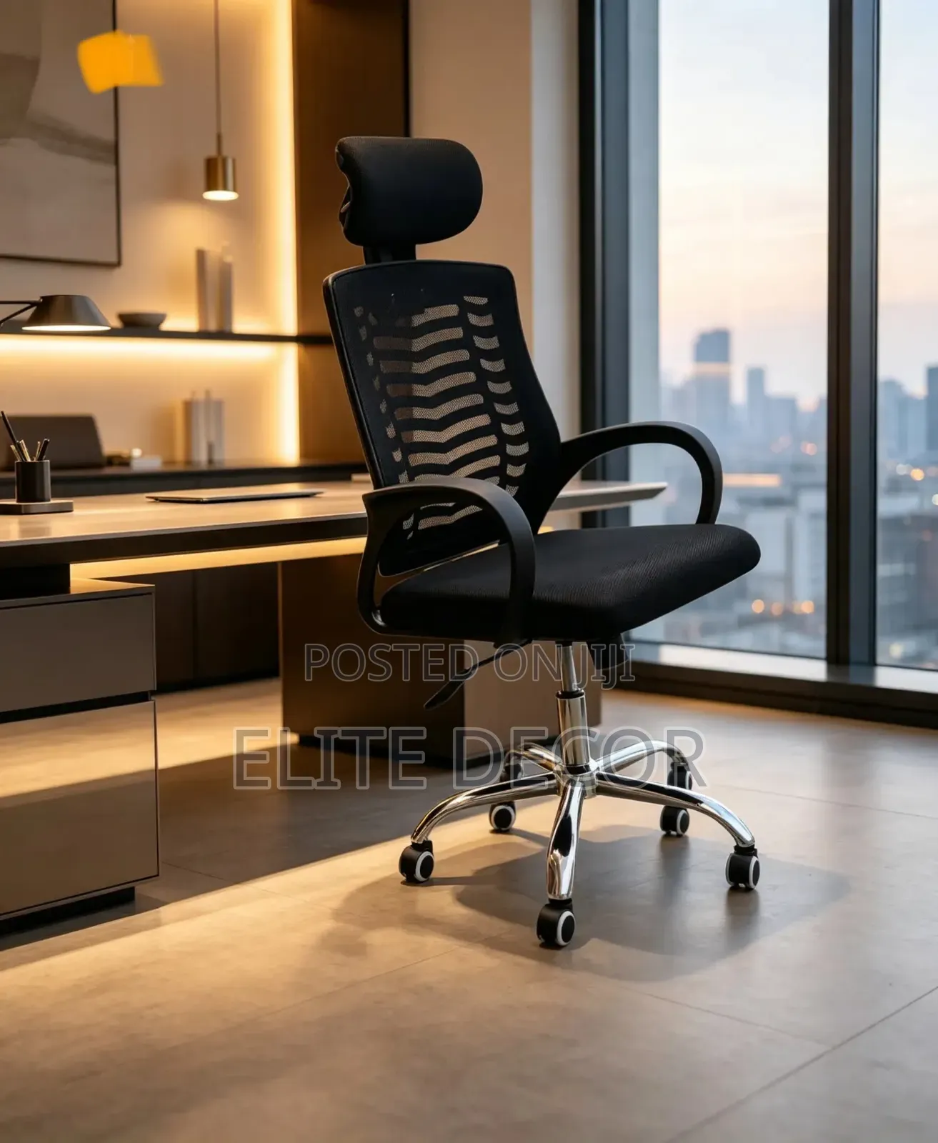 Ergonomic Secretarial Mesh Office Chair With Adjustable Headrest