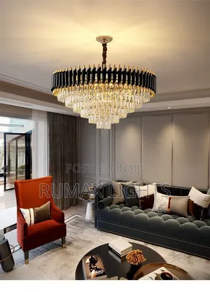 Modern Black Gold Tiered Crystal Chandelier