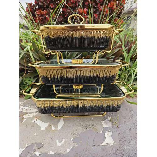 3pcs Black Gold Ceramic Chaffing Dish - thumbnail 2
