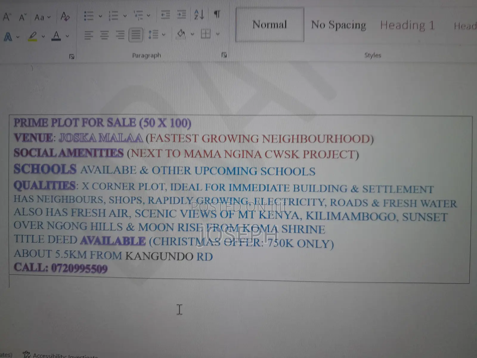 Plot for Sale (Thriving Joska).