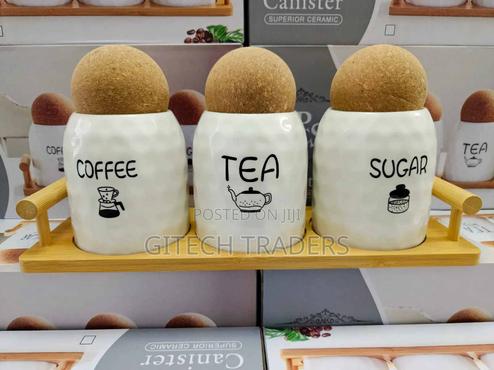 3 Piece Ceramic Canister Set Airtight Kitchen Storage Jars