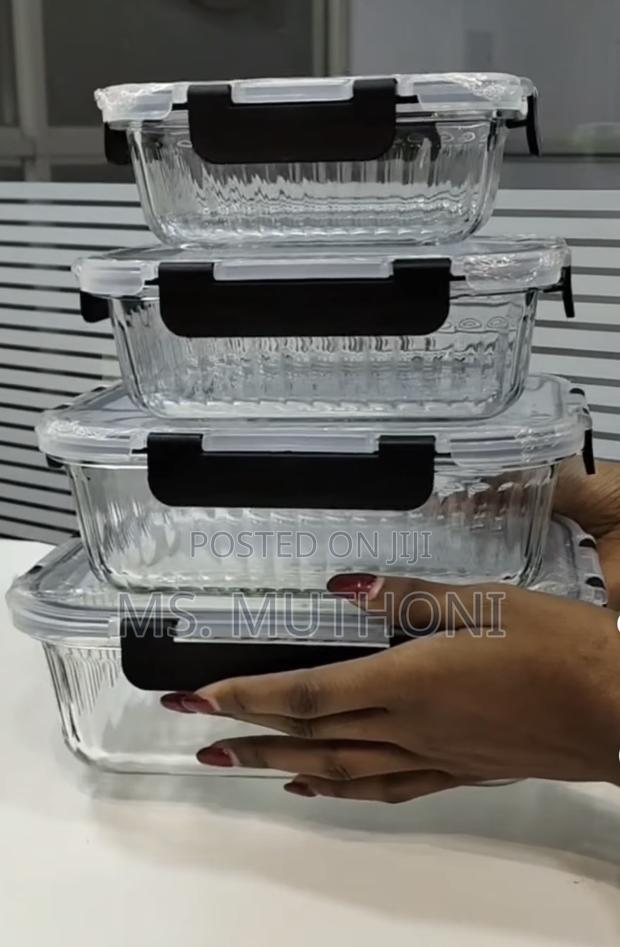 Fluted, 4-Piece Clear Glass Food Storage Container Set - thumbnail 3