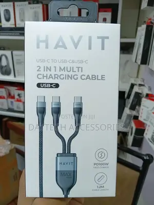 HAVIT CB6325 2-in-1 PD100W Super Fast Charging C-C Type C Cable.