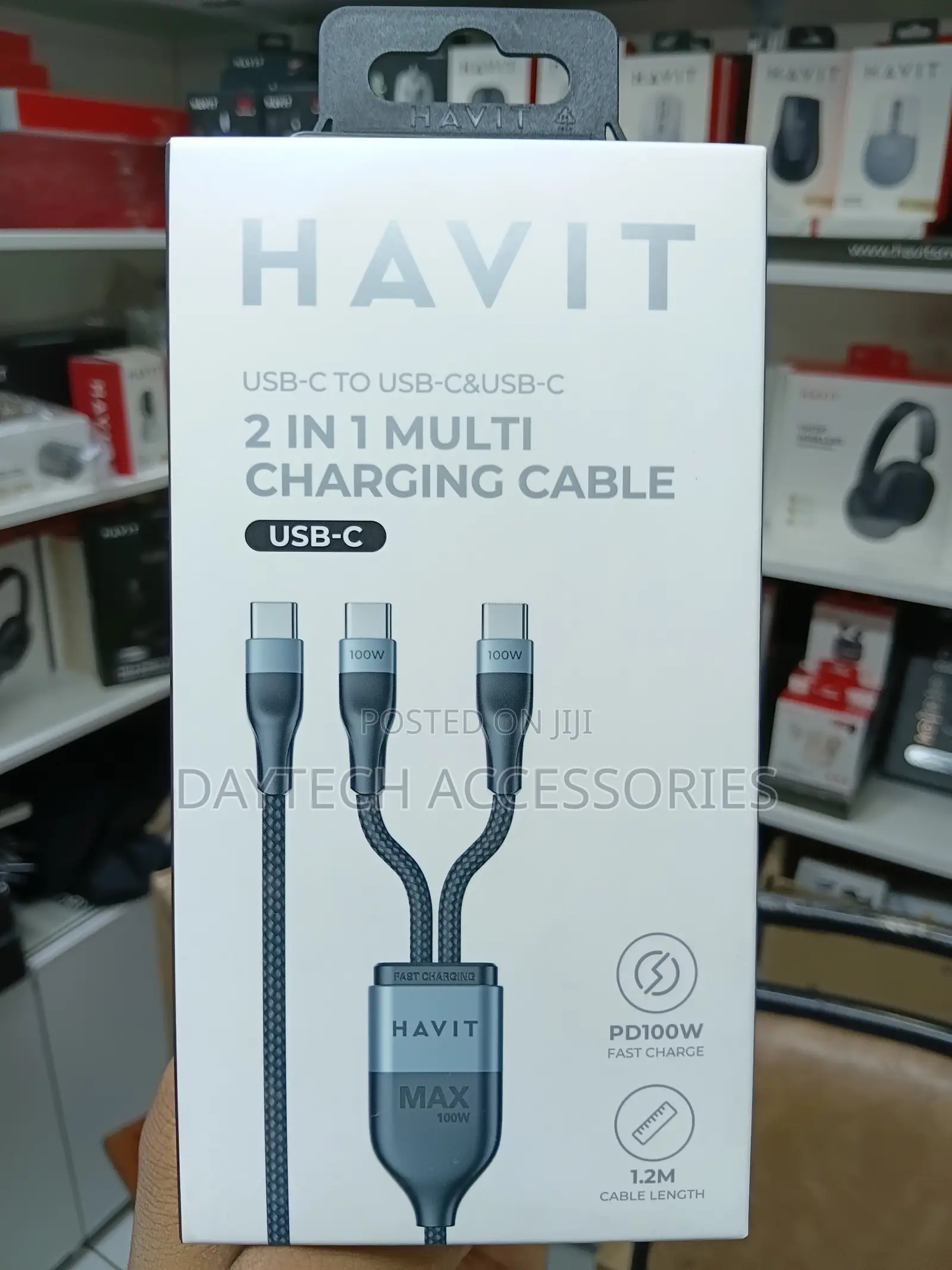 HAVIT CB6325 2-in-1 PD100W Super Fast Charging C-C Type C Cable.