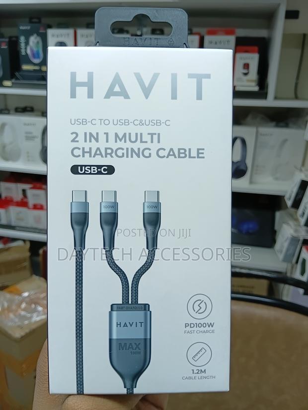 HAVIT CB6325 2-in-1 PD100W Super Fast Charging C-C Type C Cable. - thumbnail 4