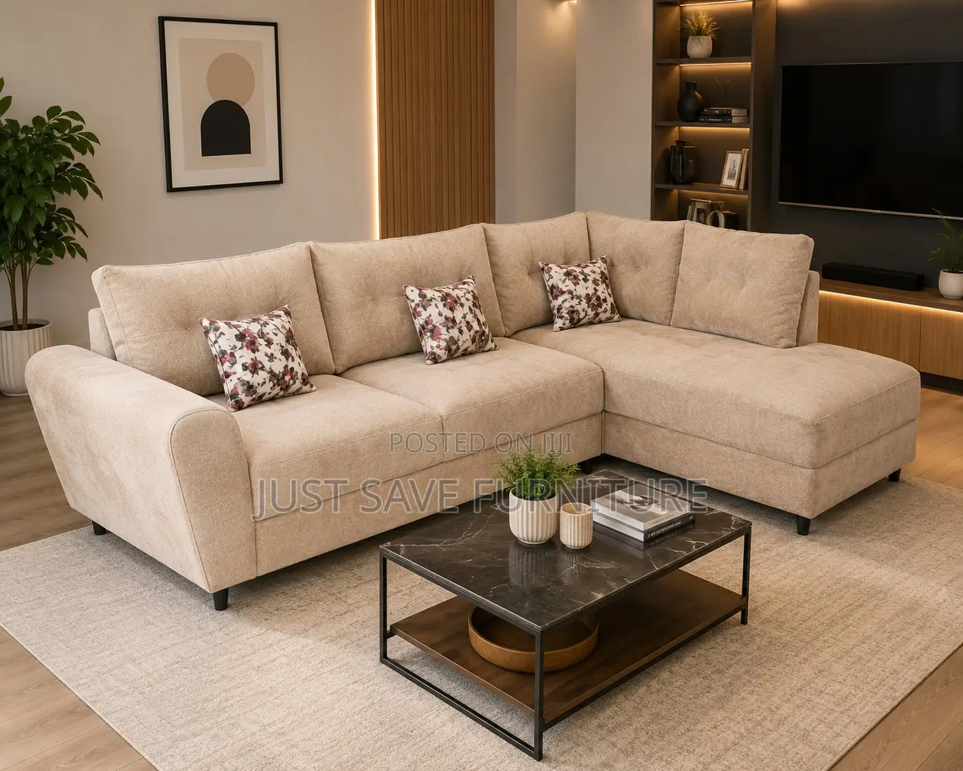 Aspen L-Shaped Corner Sofa – Beige Fabric
