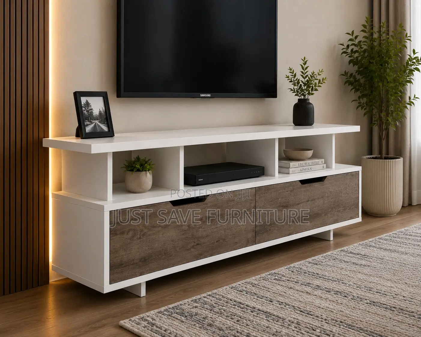 Waylon Modern TV Stand – White Walnut Wooden Entertainment Unit