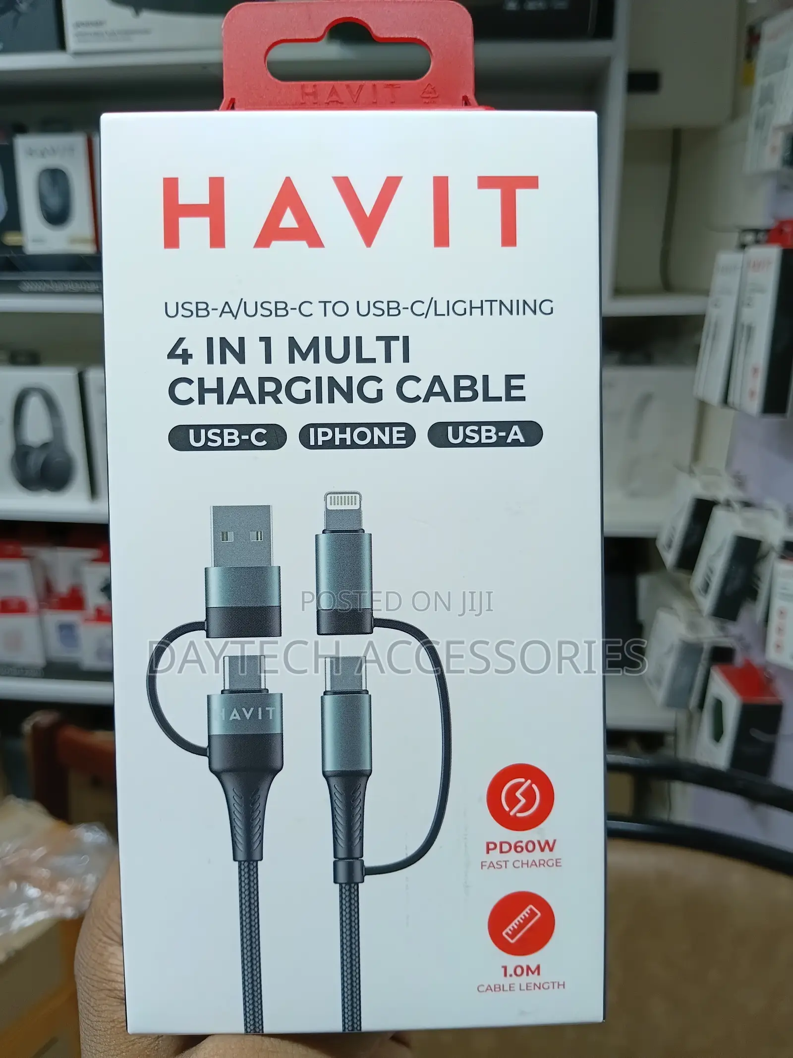 Havit CB6244 4-in-1 Multi Charging Cable With a Braided Exterior.