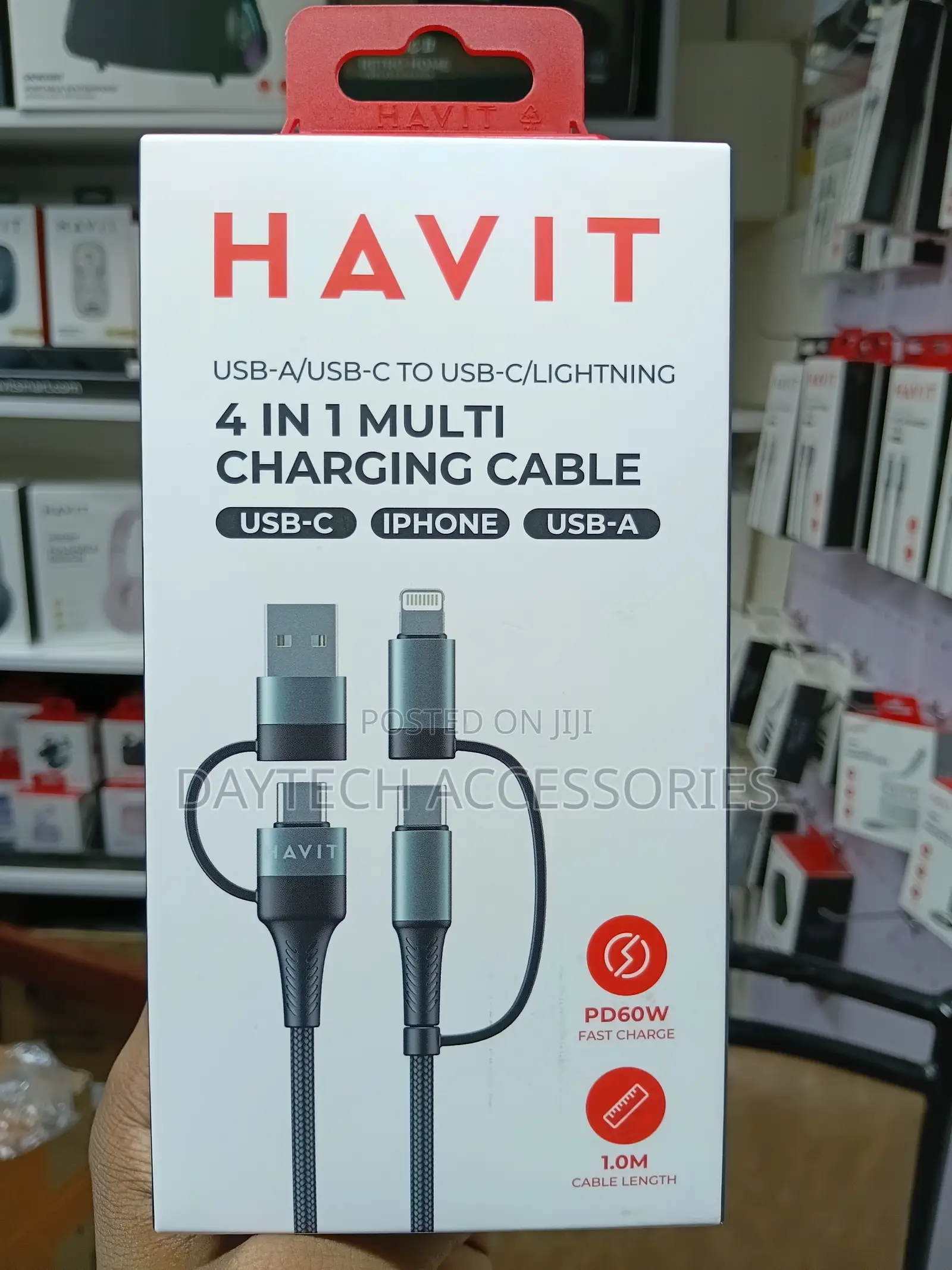 Havit CB6244 4-in-1 Multi Charging Cable With a Braided Exterior.