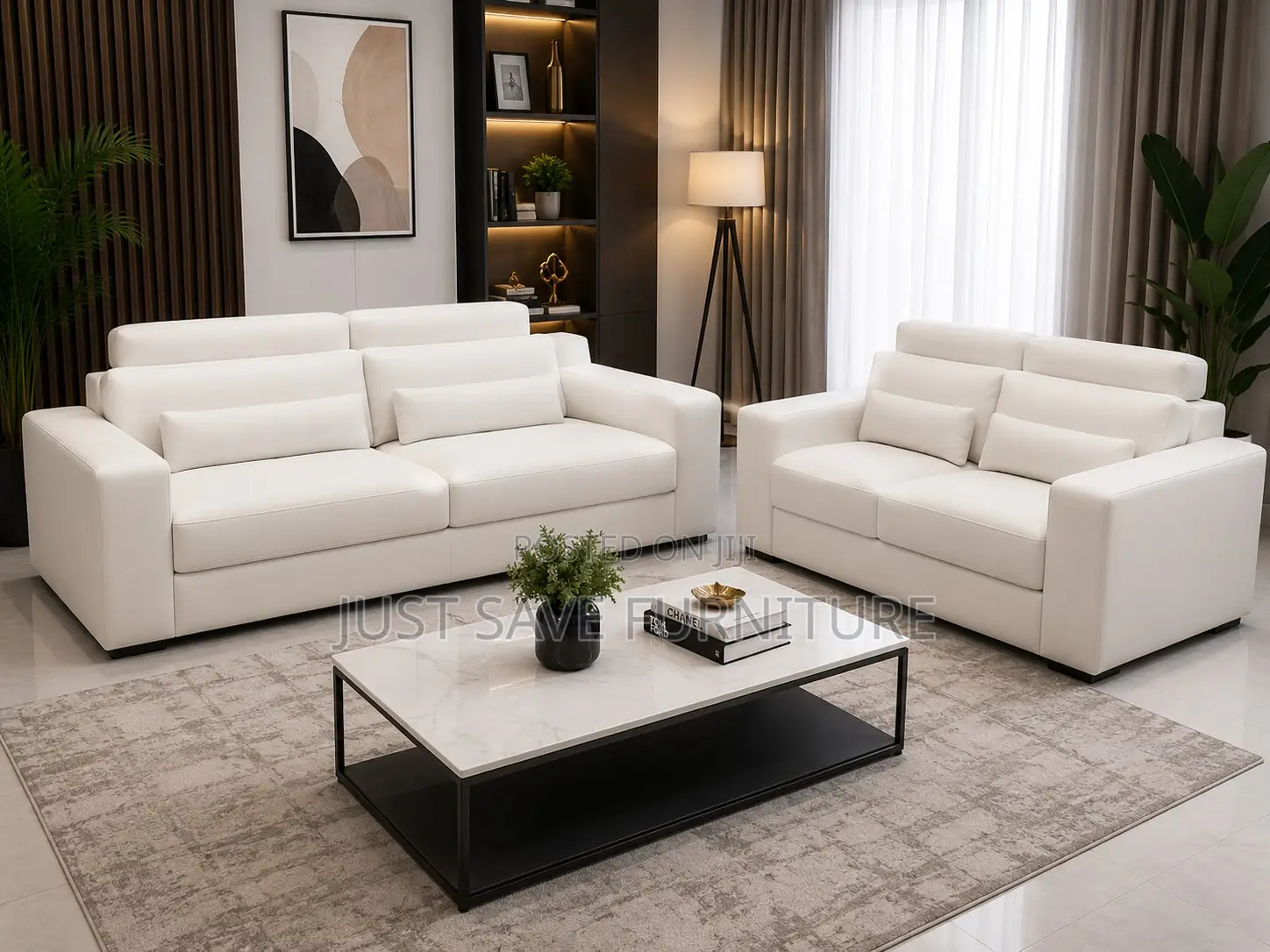 Modern White Leather 5-Seater Sofa Set