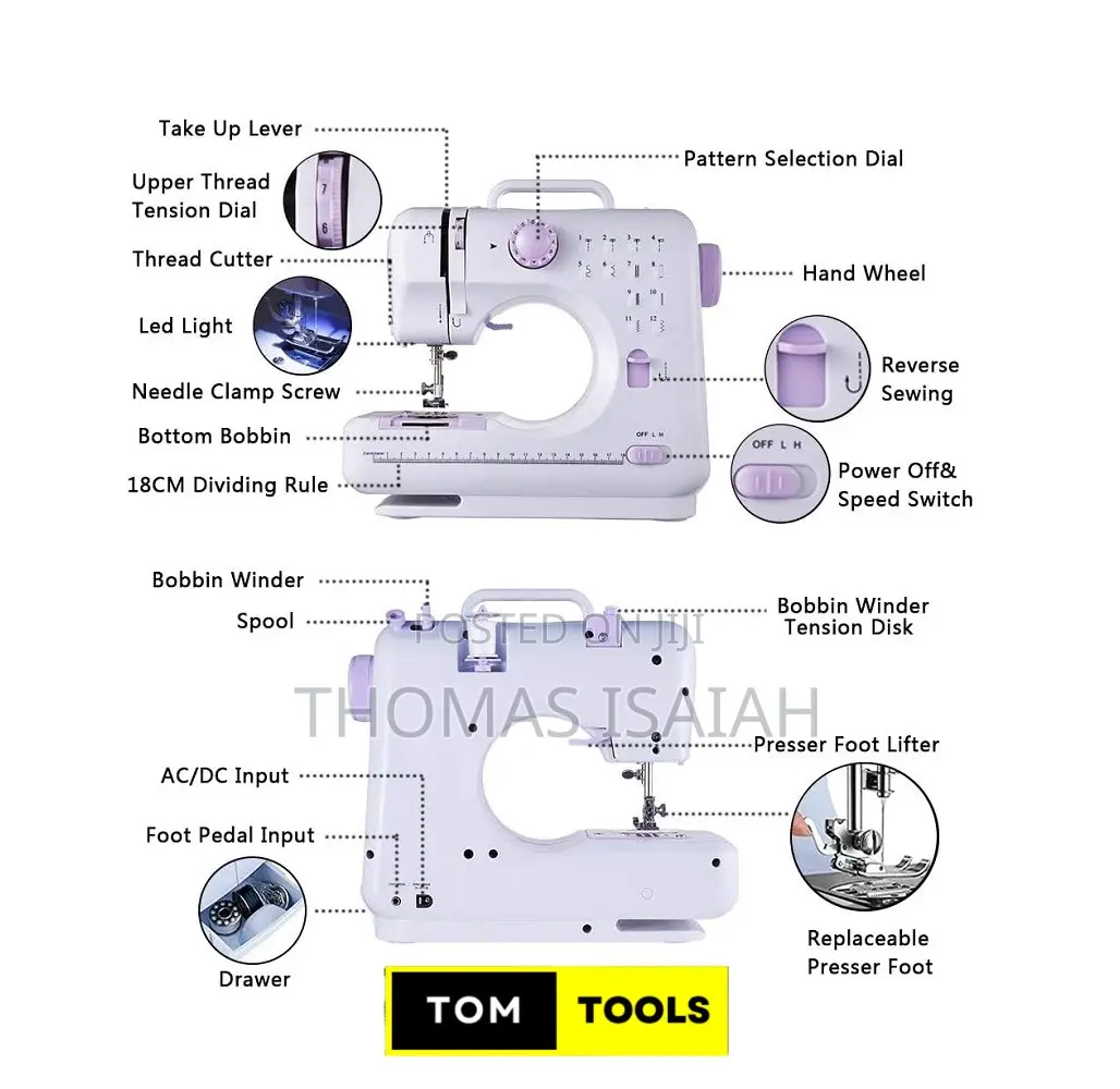 Mini Electric Sewing Machine With 12 Stitch Patterns, Foot Pedal,LED L