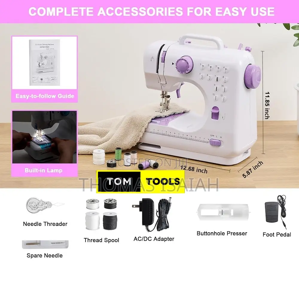 Mini Electric Sewing Machine With 12 Stitch Patterns, Foot Pedal,LED L