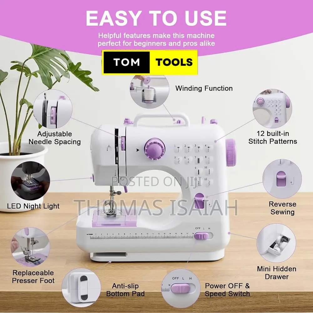 Mini Electric Sewing Machine With 12 Stitch Patterns, Foot Pedal,LED L