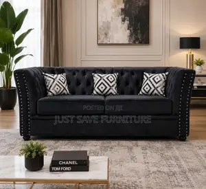 Luxury Black Chesterfield Velvet 3-Seater Sofa