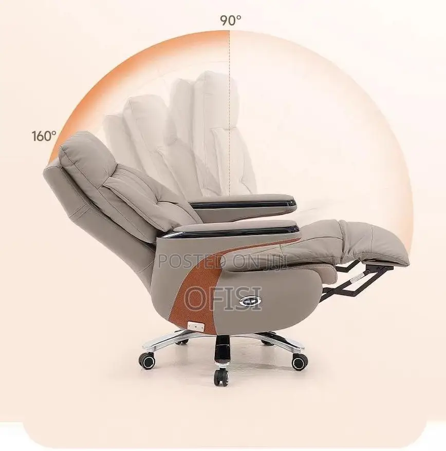 Office Chair; Ergonomic Leather Executive Office Chair With Footrest