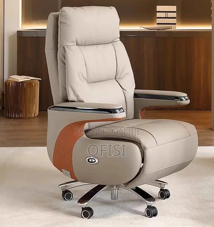 Office Chair; Ergonomic Leather Executive Office Chair With Footrest