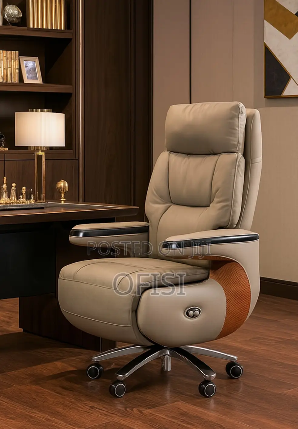 Office Chair; Ergonomic Leather Executive Office Chair With Footrest