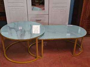 2 in 1 Marble Nesting Coffee Table (Glass Effect) White and Black