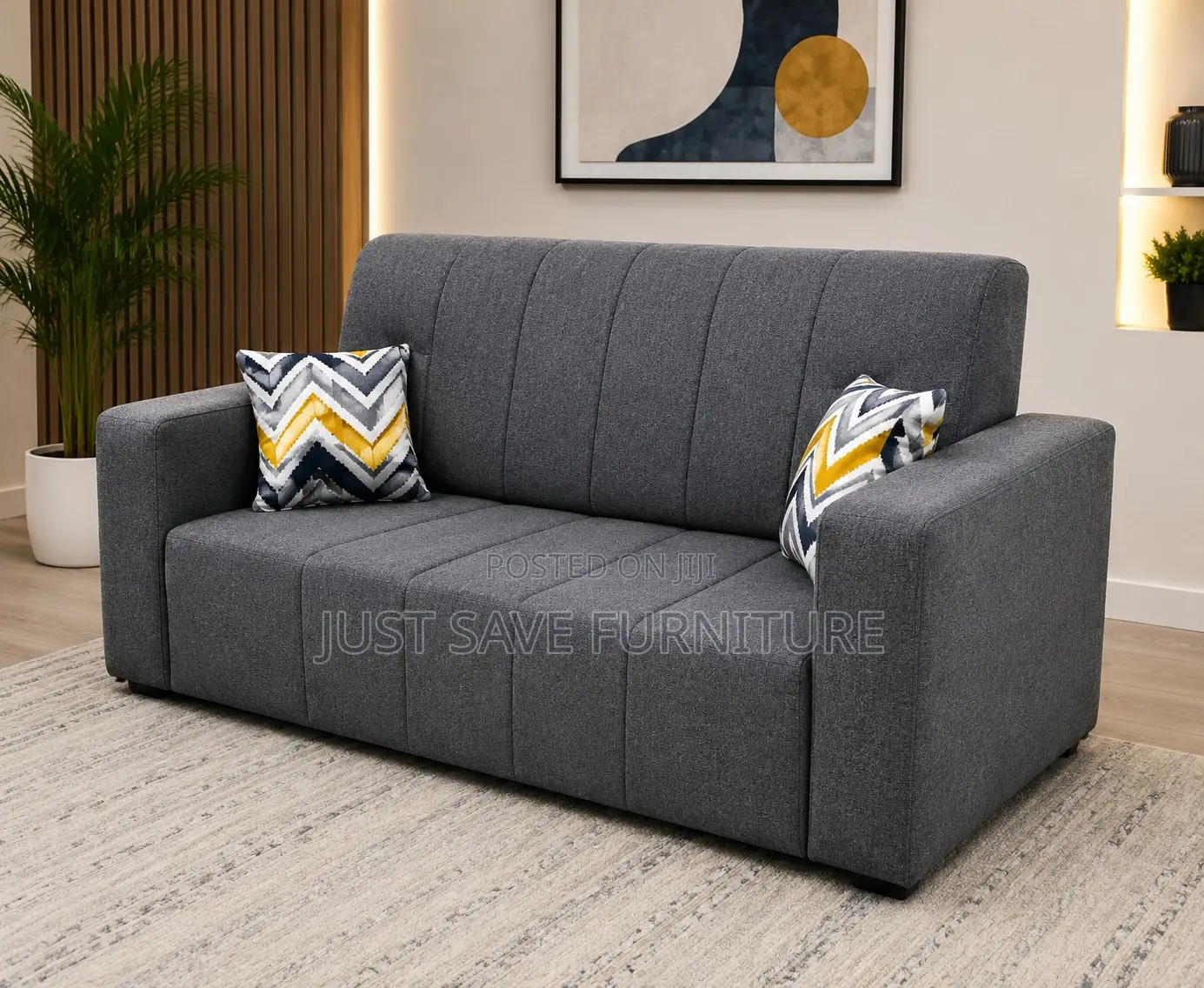 Dark Grey Fabric 3-Seater Sofa
