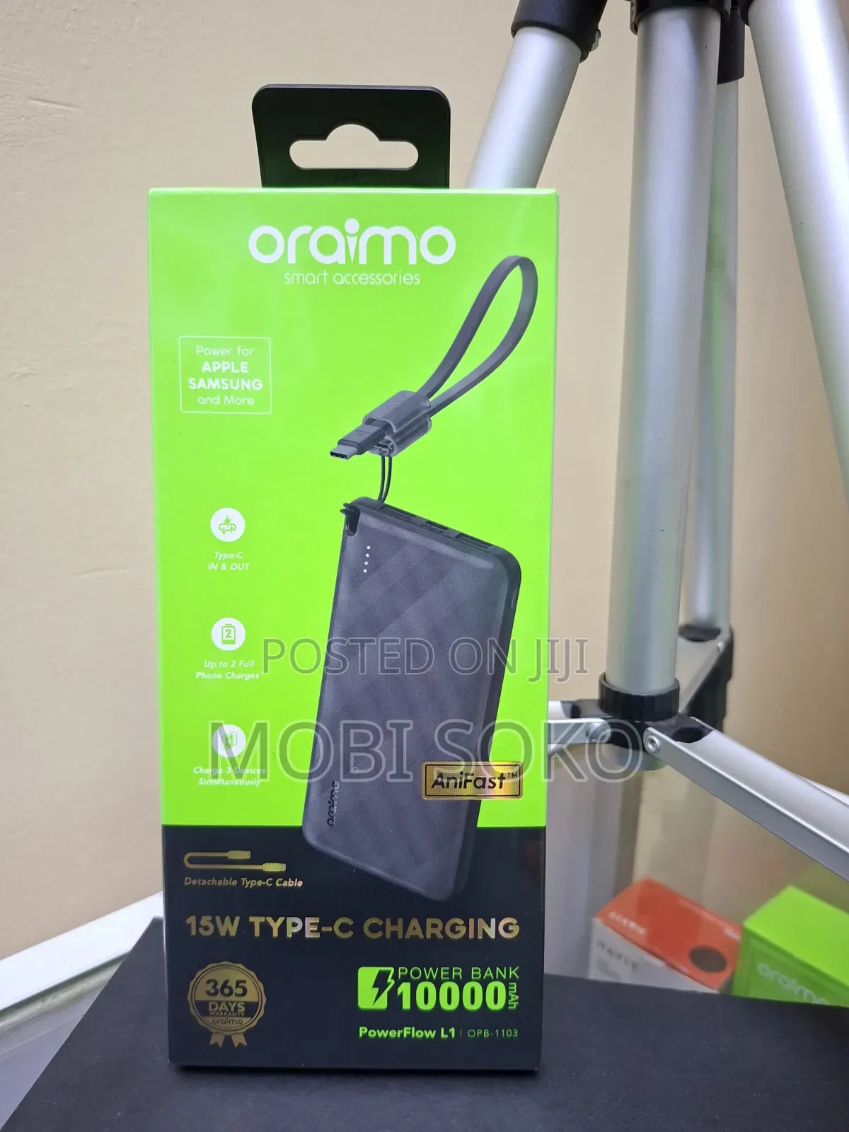 Oraimo PowerFlow L1 10,000mAh Power Bank With Detachable Type C Cable