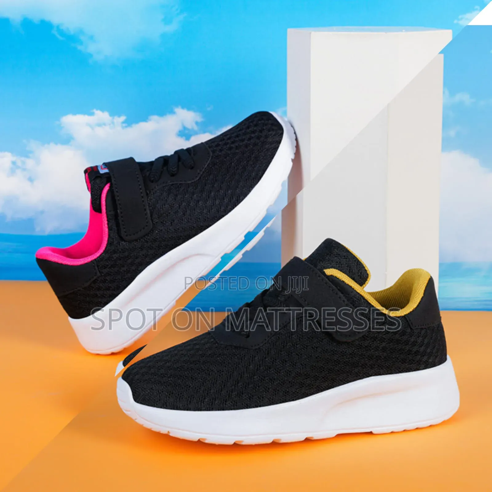 Now Available! Black Pink and Black Yellow Sneakers. Sizes 28-40.