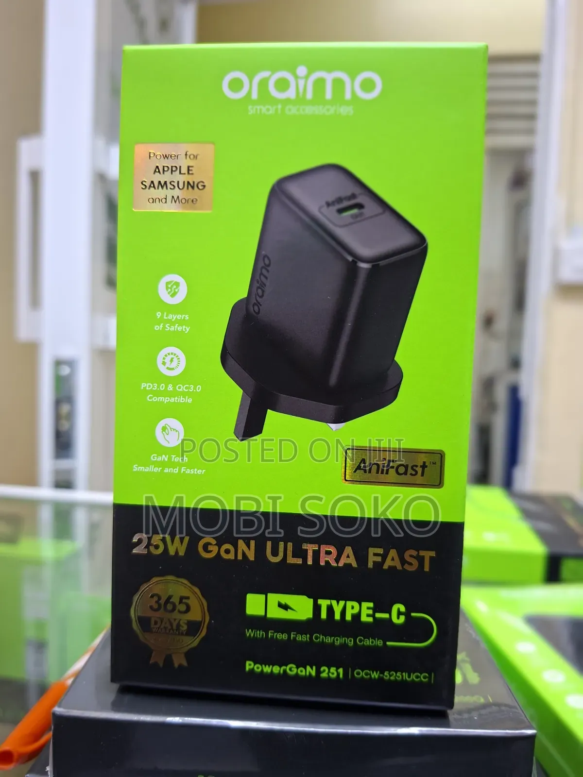 Oraimo PowerGaN 251 + C to C Cable 25W GaN Charger