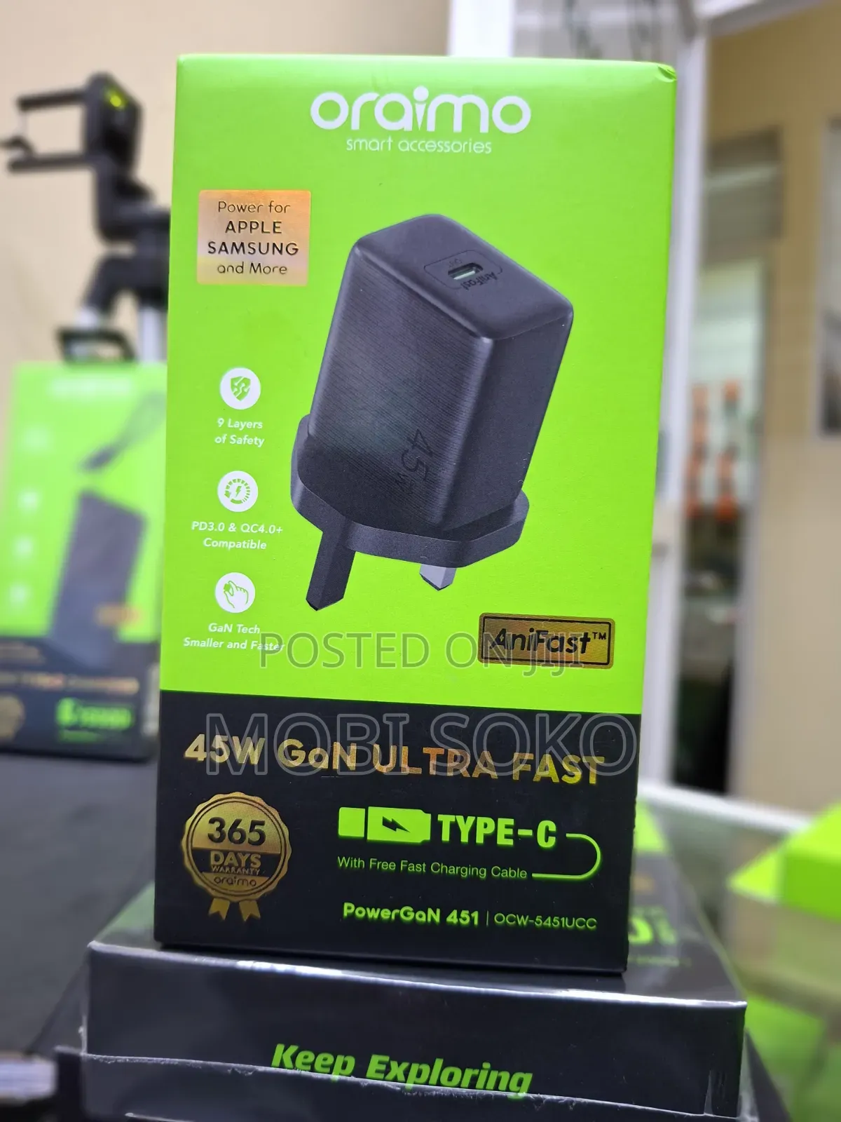 Oraimo PowerGaN 451 + C to C Cable 45W GaN Charger