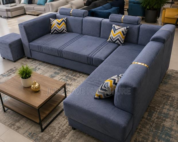 Luxury Blue L-Shaped Sectional Sofa