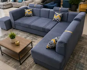 Luxury Blue L-Shaped Sectional Sofa