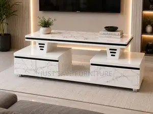 Luxury 5ft Marble TV Stand – Modern White Entertainment Unit