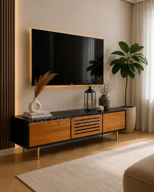 6ft Wooden TV Stand With Black Frame – Luxury Entertainment Unit