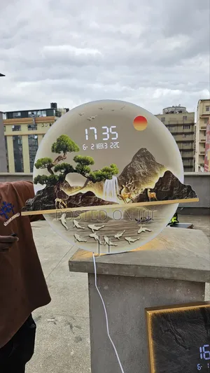 60x80 Cm Round Greeting Pine 3D LED Decorative Wall Clock
