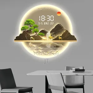 60x80 Cm Round Greeting Pine 3D LED Decorative Wall Clock