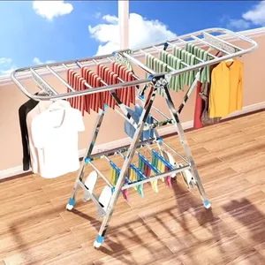 Movable Foldable/Portable LAUNDRY DRYING RACK With 9 Hole Hanger