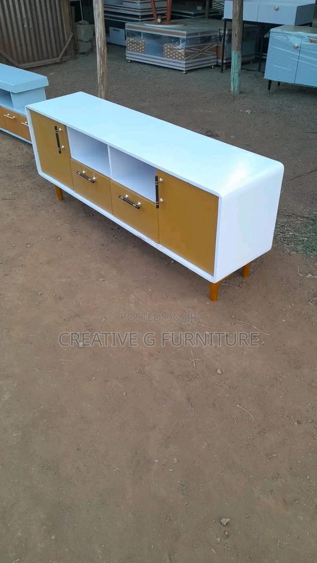 Modern Wooden TV Stand – Mustard White Finish - thumbnail 2