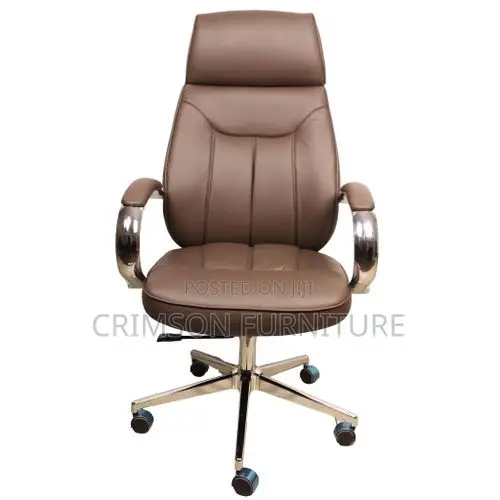 High-Back Executive Office Chair - Brown With Chrome Base Armrests