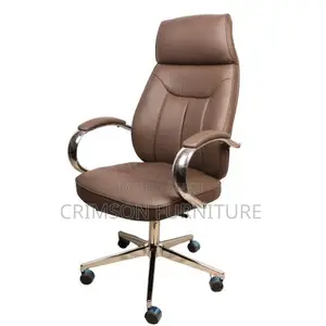 High-Back Executive Office Chair - Brown With Chrome Base Armrests