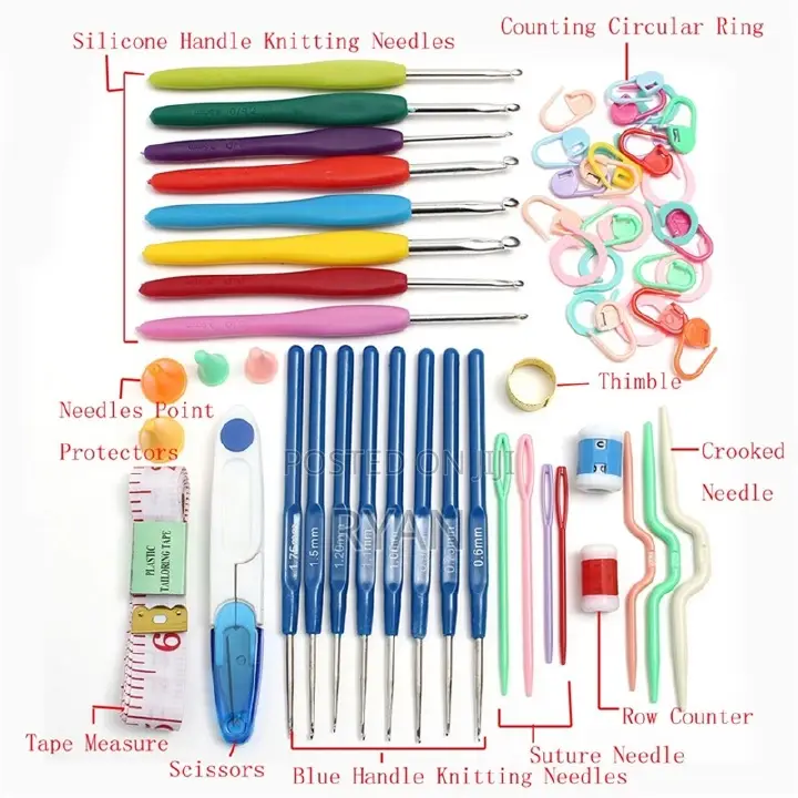 Full Set 16 Size Crochet Hooks Needles Stitches Knitting Craft Case