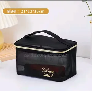 5pcs Travel Black Mesh Cosmetic Bags