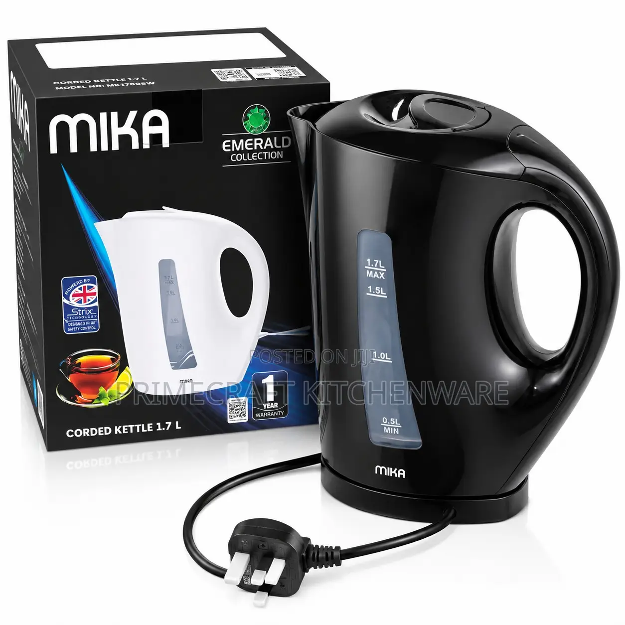 Mika 1.7L Corded Electric Kettle Black