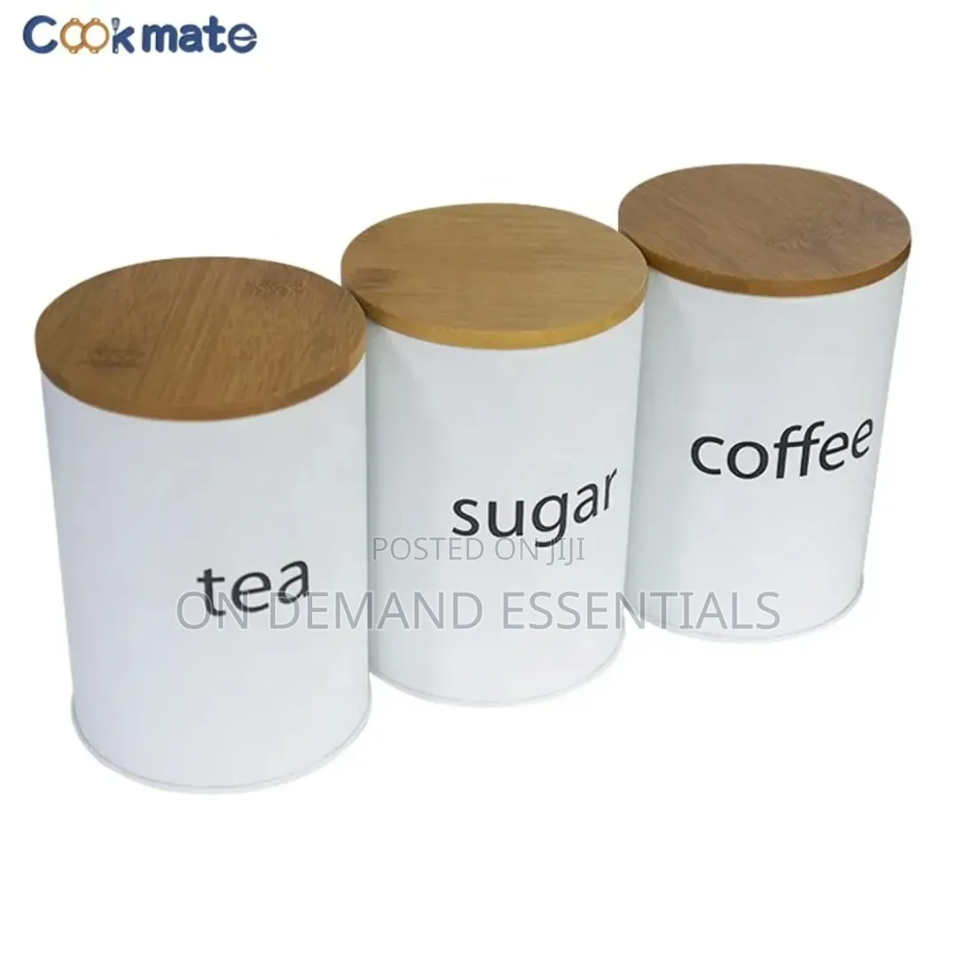 Coffee, Sugar Tea Alloy Metal Canisters With a Bamboo Lid