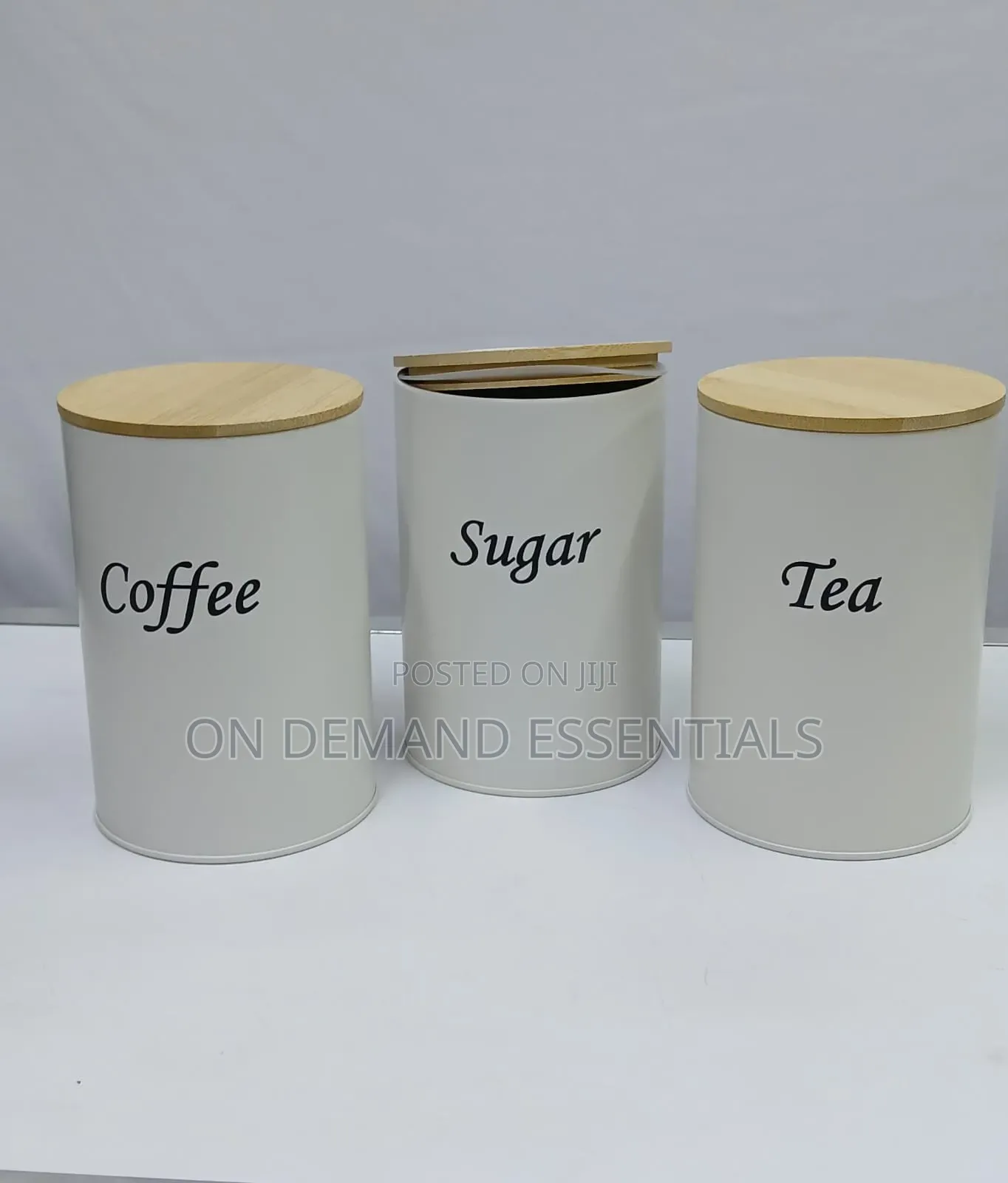 Coffee, Sugar Tea Alloy Metal Canisters With a Bamboo Lid