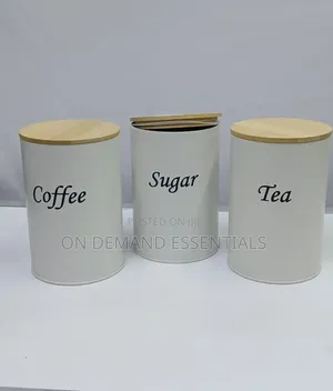Coffee, Sugar Tea Alloy Metal Canisters With a Bamboo Lid