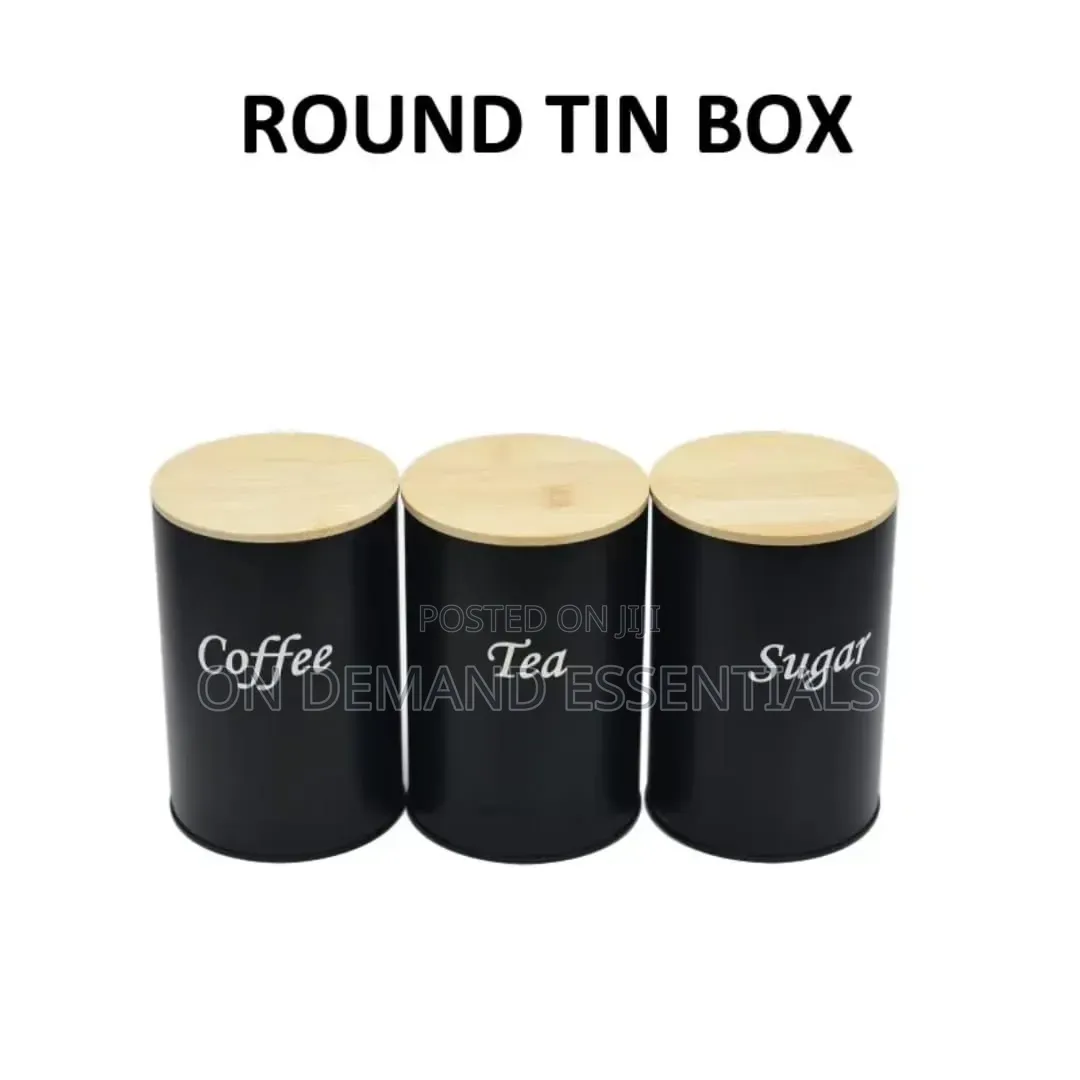 Coffee, Sugar Tea Alloy Metal Canisters With a Bamboo Lid