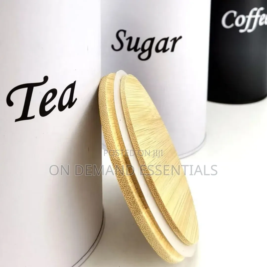 Coffee, Sugar Tea Alloy Metal Canisters With a Bamboo Lid