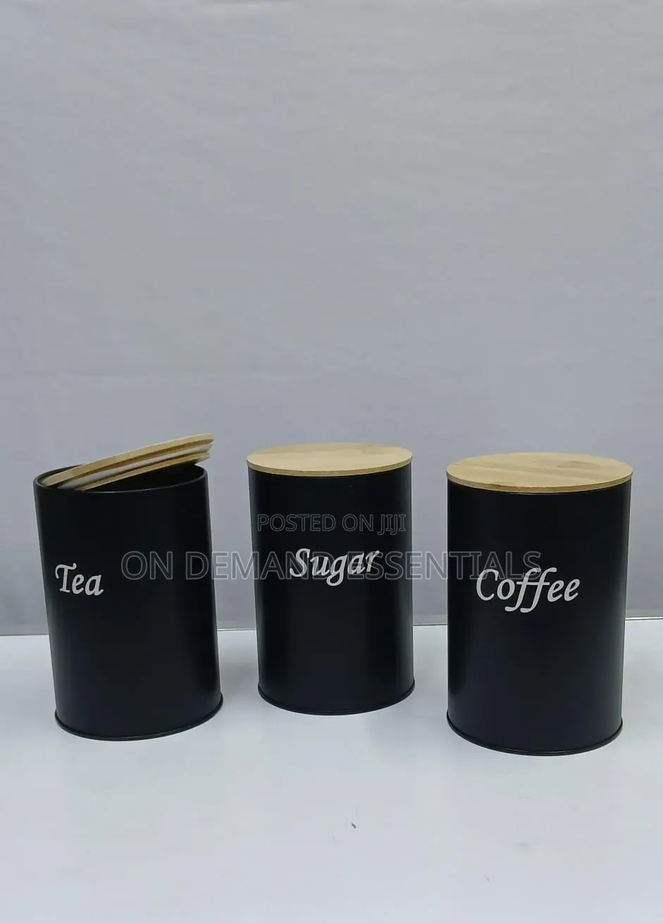 Coffee, Sugar Tea Alloy Metal Canisters With a Bamboo Lid