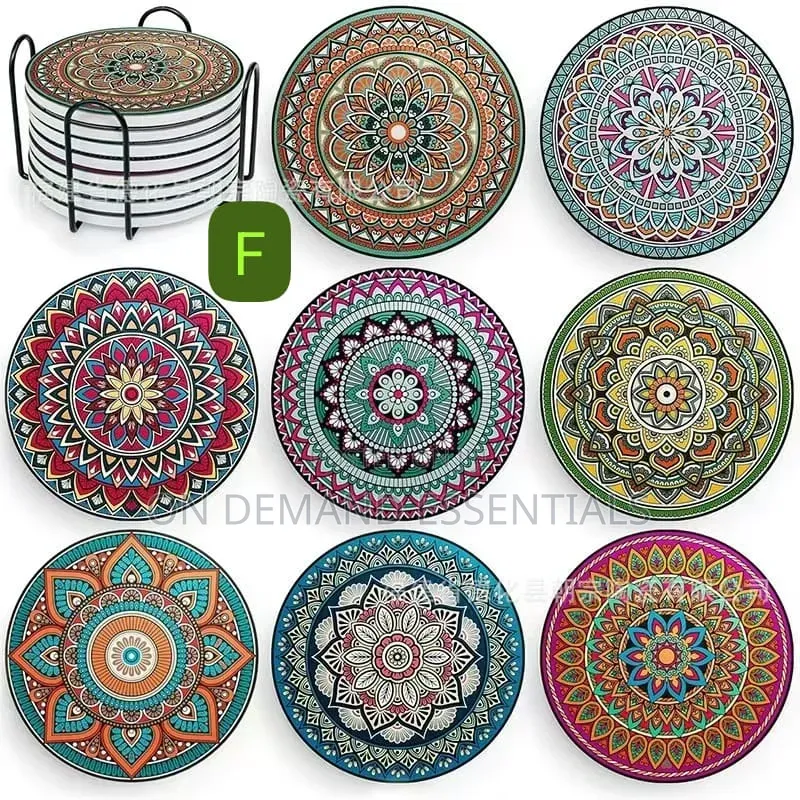 8Pcs Ethnic Style Ceramic Coasters