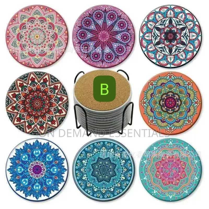 8Pcs Ethnic Style Ceramic Coasters